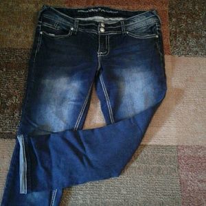 Vanity Stretch Denim Jeans Size 29 Short Double Button Rhinestone Crystal